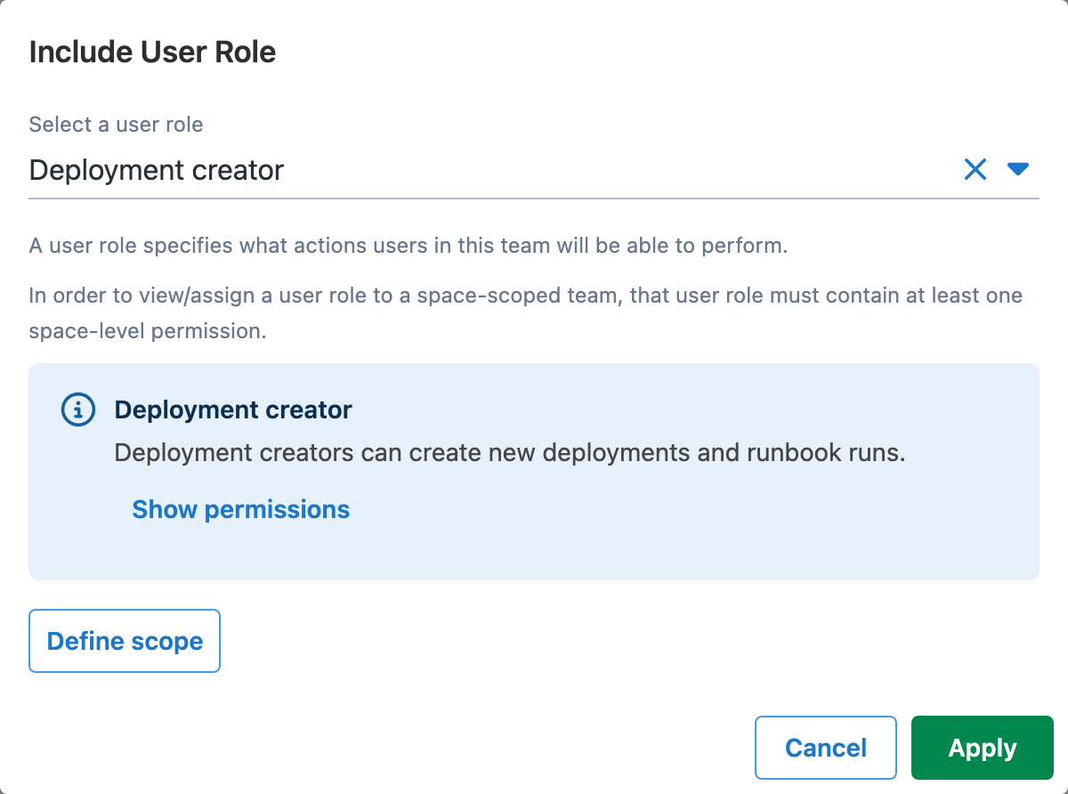 Selecting a user role to include in the team
